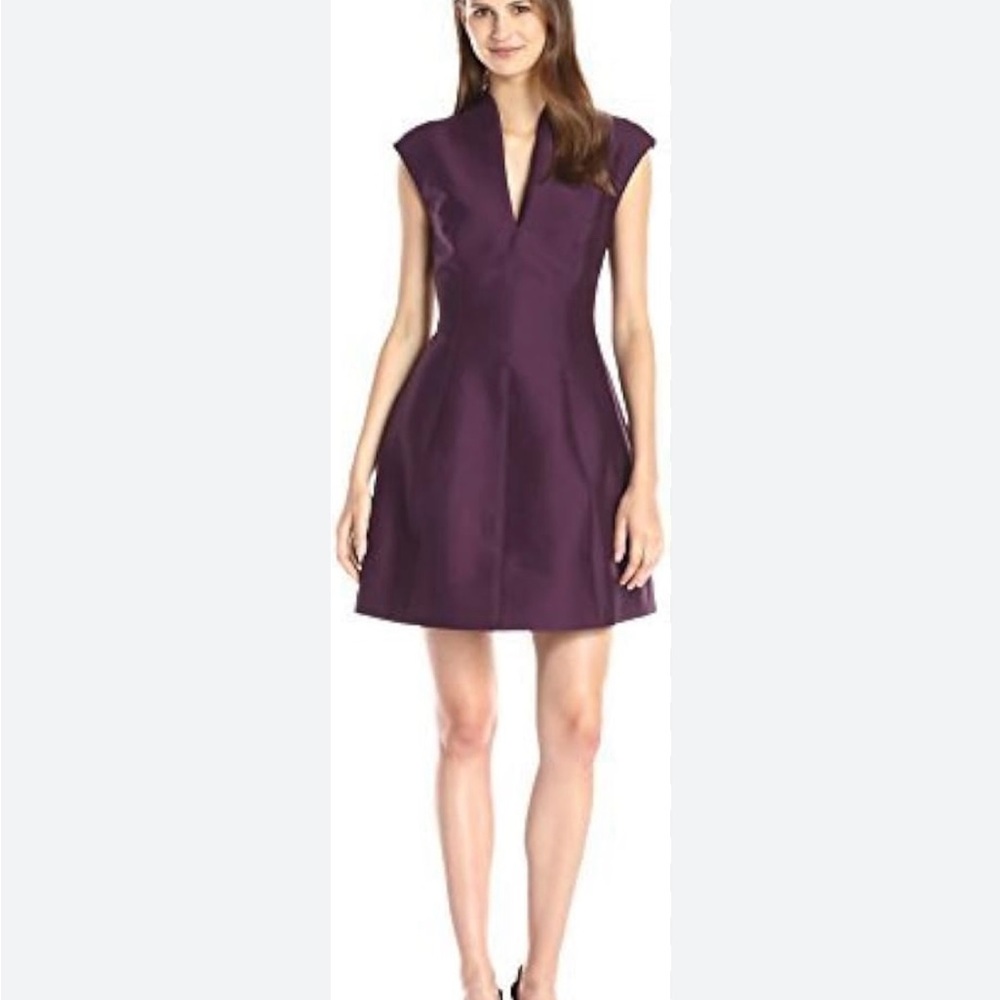 Halston Heritage Women’s Structured lined Faille Dress Size 2 Purple/Port